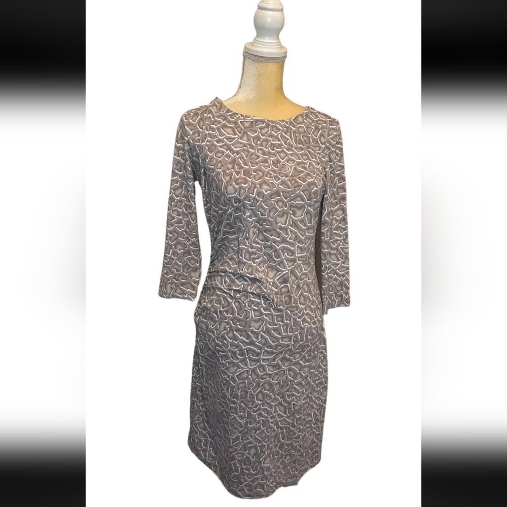 J. McLaughlin Gray Sheath Dress 3/4 Sleeve Crew Neck